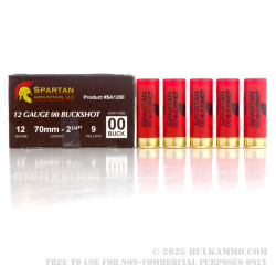 25 Rounds of 12ga Ammo by Spartan Ammo -  00 Buck - 9 Pellets