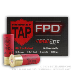 250 Rounds of 12ga TAP FPD Ammo by Hornady -  00 Buck