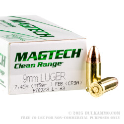 50 Rounds of 9mm Ammo by Magtech - 115gr FEB