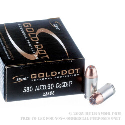 20 Rounds of .380 ACP Ammo by Speer - 90gr JHP
