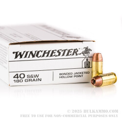 50 Rounds of .40 S&W Ammo by Winchester - 180gr JHP Bonded