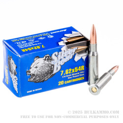 20 Rounds of 7.62x54r Ammo by Silver Bear - 174gr FMJ