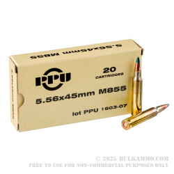 1000 Rounds of M855 5.56x45 Ammo by Prvi Partizan - 62gr FMJ