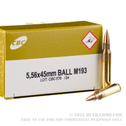50 Rounds of 5.56x45 Ammo by CBC - 55gr FMJ M193