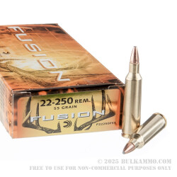20 Rounds of .22-250 Rem Ammo by Federal Fusion - 55gr SP