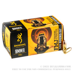 500 Rounds of 9mm Ammo by Browning - 115gr FMJ
