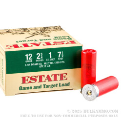 250 Rounds of 12ga Ammo by Estate Cartridge - 1 ounce #7 1/2 shot