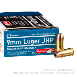 1000 Rounds of 9mm Ammo by Aguila - 117gr JHP