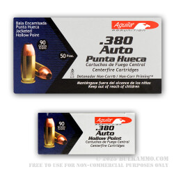 1000 Rounds of .380 ACP Ammo by Aguila - 90gr JHP