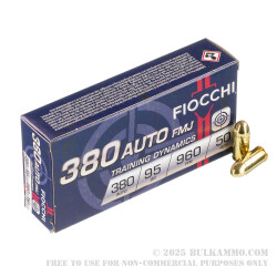 50 Rounds of .380 ACP Ammo by Fiocchi - 95gr FMJ