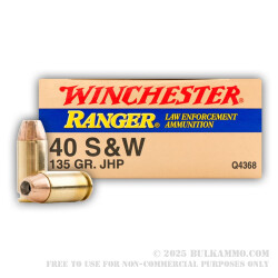500  Rounds of .40 S&W Ammo by Winchester Ranger - 135gr JHP