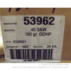 50 Rounds of .40 S&W Ammo by Speer - 180gr JHP