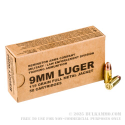 500 Rounds of 9mm Ammo by Remington MIL / LE Contract Overrun - 115gr FMJ