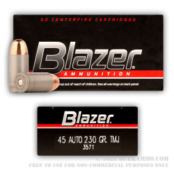 50 Rounds of .45 ACP Ammo by Blazer - 230gr FMJ