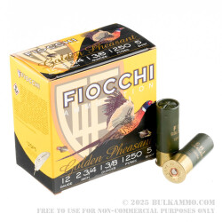 25 Rounds of 12ga Ammo by Fiocchi Golden Pheasant - 1 3/8 ounce #5 nickel plated lead shot