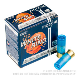 250 Rounds of 12ga White Rhino Ammo by Fiocchi - 1 1/8 ounce #8 shot