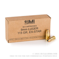 50 Rounds of 9mm Ammo by Israeli Military Industries - 115gr JHP
