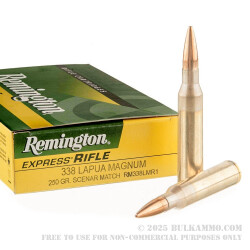 20 Rounds of .338 Lapua Ammo by Remington Express - 250gr HPBT Scenar Match