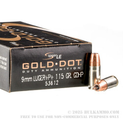 50rds - 9mm Speer LE Gold Dot 115gr. +P+ HP