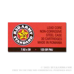 1080 Rounds of 7.62x39mm Ammo by Red Army Standard - 123gr FMJ