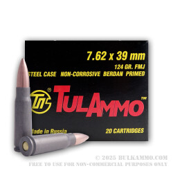 1000 Rounds of 7.62x39mm Ammo by Tula - 124gr FMJ