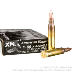 500 Rounds of 5.56x45 Ammo by Federal American Eagle - 55gr FMJBT XM193
