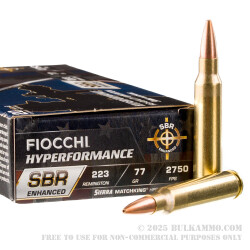 200 Rounds of .223 Ammo by Fiocchi Hyperformance SBR Enhanced - 77gr HPBT MatchKing
