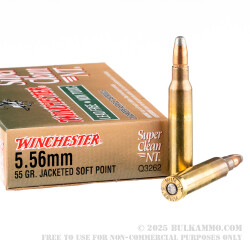 20 Rounds of 5.56x45 Ammo by Winchester Super Clean NT - 55gr JSP