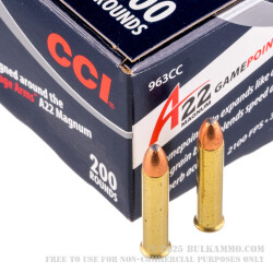 200 Rounds of .22 WMR Ammo by CCI - 35 gr GamePoint JSP
