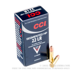50 Rounds of .22 LR Ammo by CCI Segmented HP - 32 gr CPHP