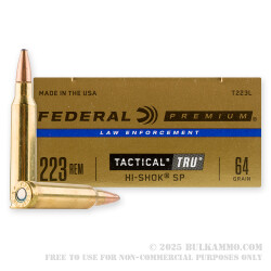 20 Rounds of .223 Ammo by Federal LE Tactical TRU - 64gr Hi-Shok SP ***FACTORY SECONDS***