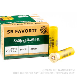 250 Rounds of 20 Gauge 2-5/8" Ammo by Sellier & Bellot - 12 Pellet #2 Buckshot