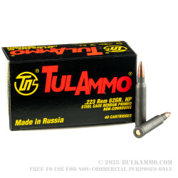 40 Rounds of .223 Ammo by Tula - 62gr HP