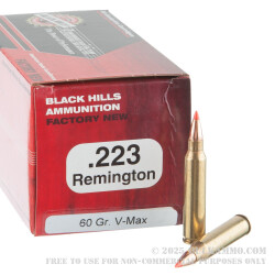 50 Rounds of .223 Ammo by Black Hills Ammunition - 60gr V-Max Polymer Tipped
