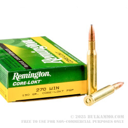 200 Rounds of .270 Win Ammo by Remington - 130gr PSP