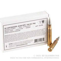 20 Rounds of 30-06 Springfield Ammo by Kynoch 1950s Surplus - 148gr FMJ