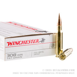 200 Rounds of .308 Win Ammo by Winchester USA - 147gr FMJ