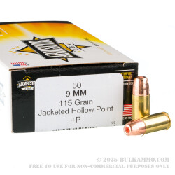 1000 Rounds of 9mm +P Ammo by Armscor USA - 115gr JHP
