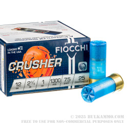 250 Rounds of 12ga Ammo by Fiocchi Crusher - 2-3/4" 1 ounce #7 1/2 shot 250 Rounds of 12ga Ammo by Fiocchi Crusher - 2-3/4" 1 ounce #7 1/2 shot