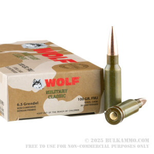 20 Rounds of 6.5mm Grendel  Ammo by Wolf Military Classic - 100 gr FMJ review
