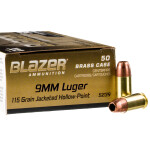 500 Rounds of 9mm Ammo by Blazer Brass - 115gr JHP
