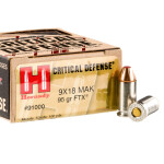 25 Rounds of 9x18mm Makarov Ammo by Hornady Critical Defense - 95gr JHP